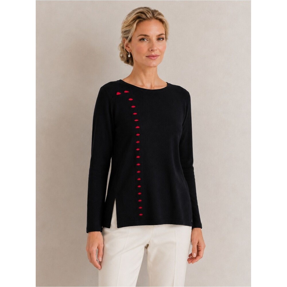 Angel Black Merino Wool Blend Sweater Red Cutout Detail Size Medium